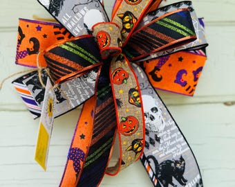 Halloween Ribbon Bow, Pumpkins, Cats, and Witches Decor