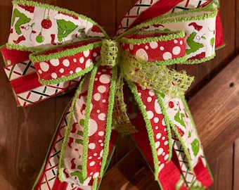 Tree Topper Christmas Tree Topper Grinch Bow Grinch Tree Topper Bow Large Grinch Bow Grinch door decor Grinch Porch Decor Grinch tree decor