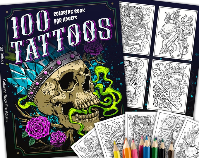 Tattoo Coloring Book PDF 100 Tattoo Coloring Pages Adult Coloring Book ...