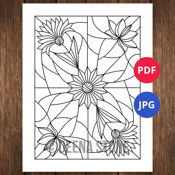 Flower Collage Coloring Page Flower Coloring Pages Stained Etsy