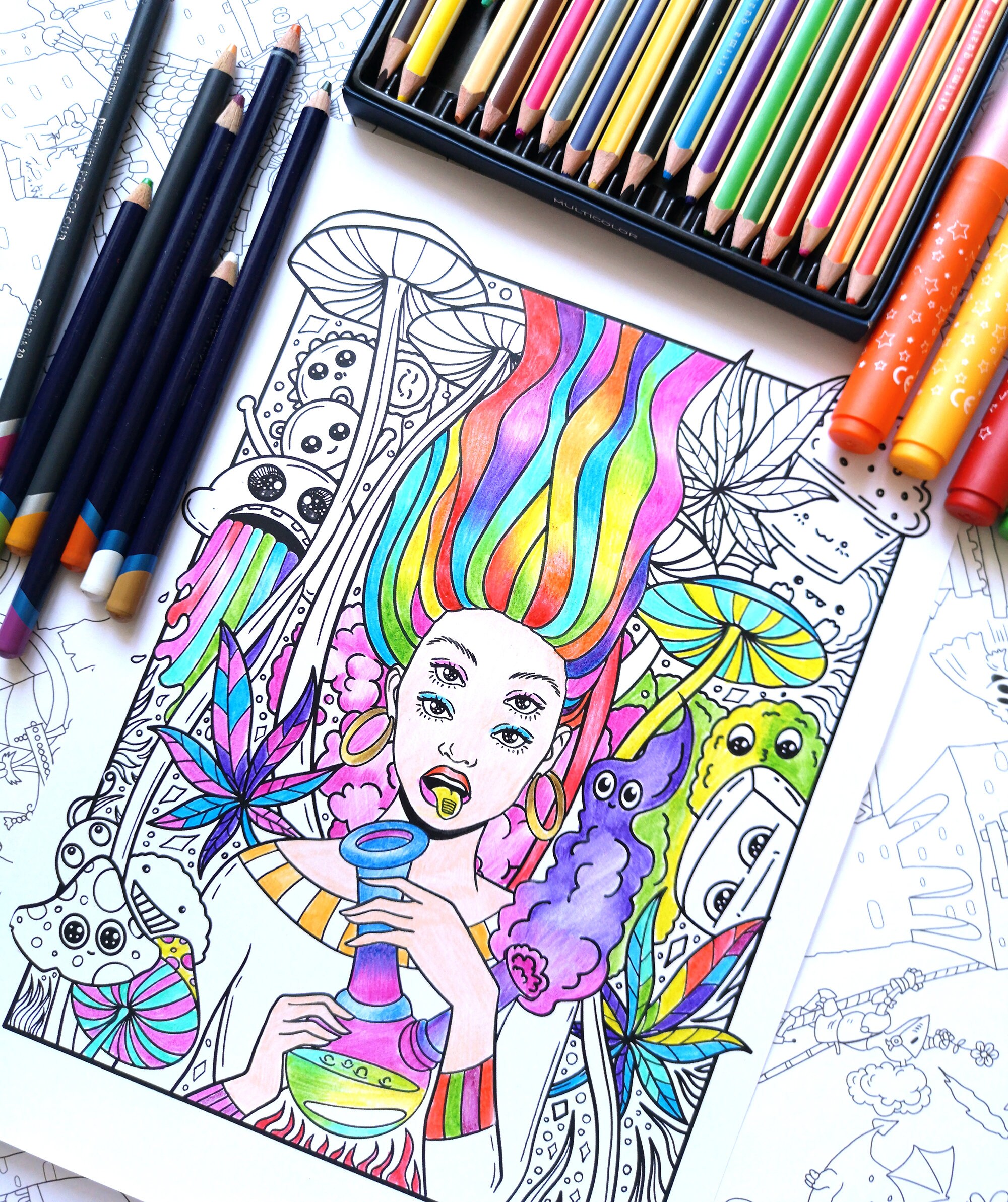 stoner coloring page adult coloring pages trippy coloring etsy