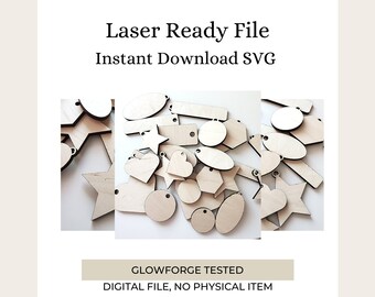 SVG File Keychain Gift Tags Template Basic Shapes Heart Oval Circle Rectangle Polygon Instant Download Resizable Laser Ready file Tested