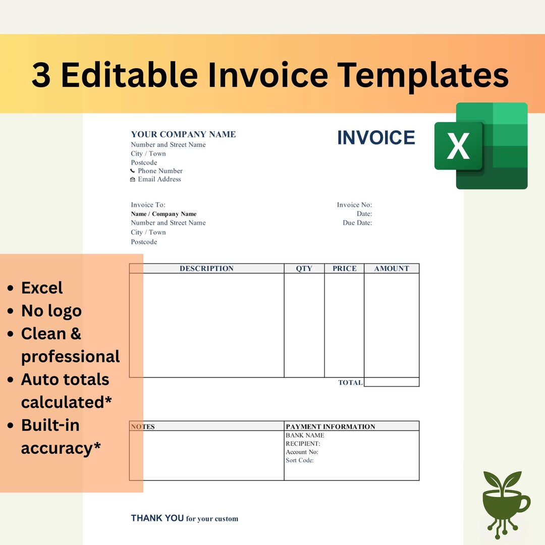 Excel Invoice Template | 3 Editable Simple Invoices | Business Billing ...
