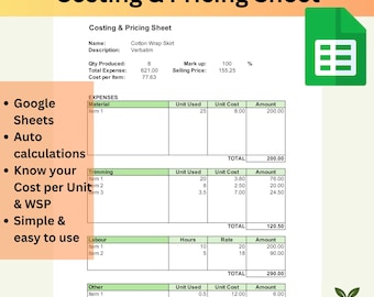 Google Sheets Costing & Pricing Template for Makers, Costing Sheet, Product Pricing Calculator,Small Business Profit Helper-Price Calculator