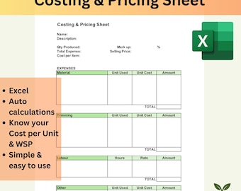 Costing & Pricing Template for Makers, Excel Costing Sheet, Product Pricing Calculator, Small Business Profit Helper, Automated Calculations