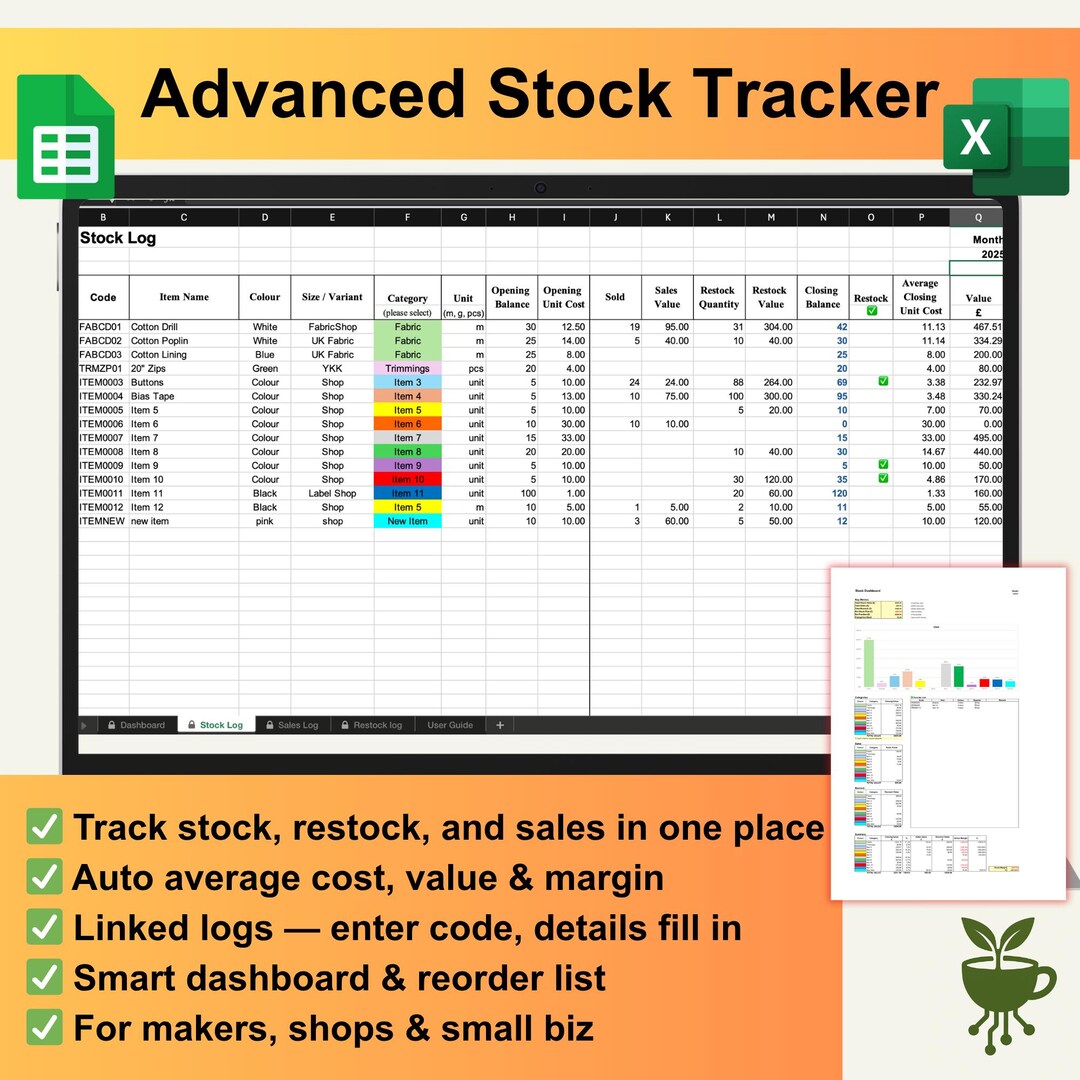 Stock Tracker Worksheet.pdf Advanced Stock Tracker | Inventory Management Spreadsheet for Makers ...