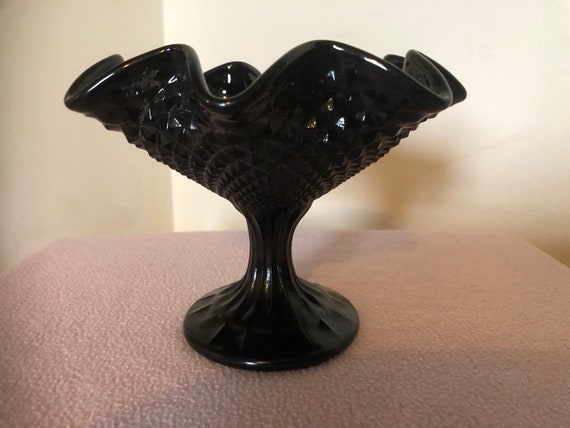 Black Glass Footed Bowl