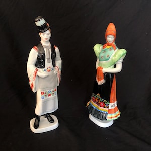 Vintage Hollohaza Porcelain Figures - Hungarian Lady & Man Figurines