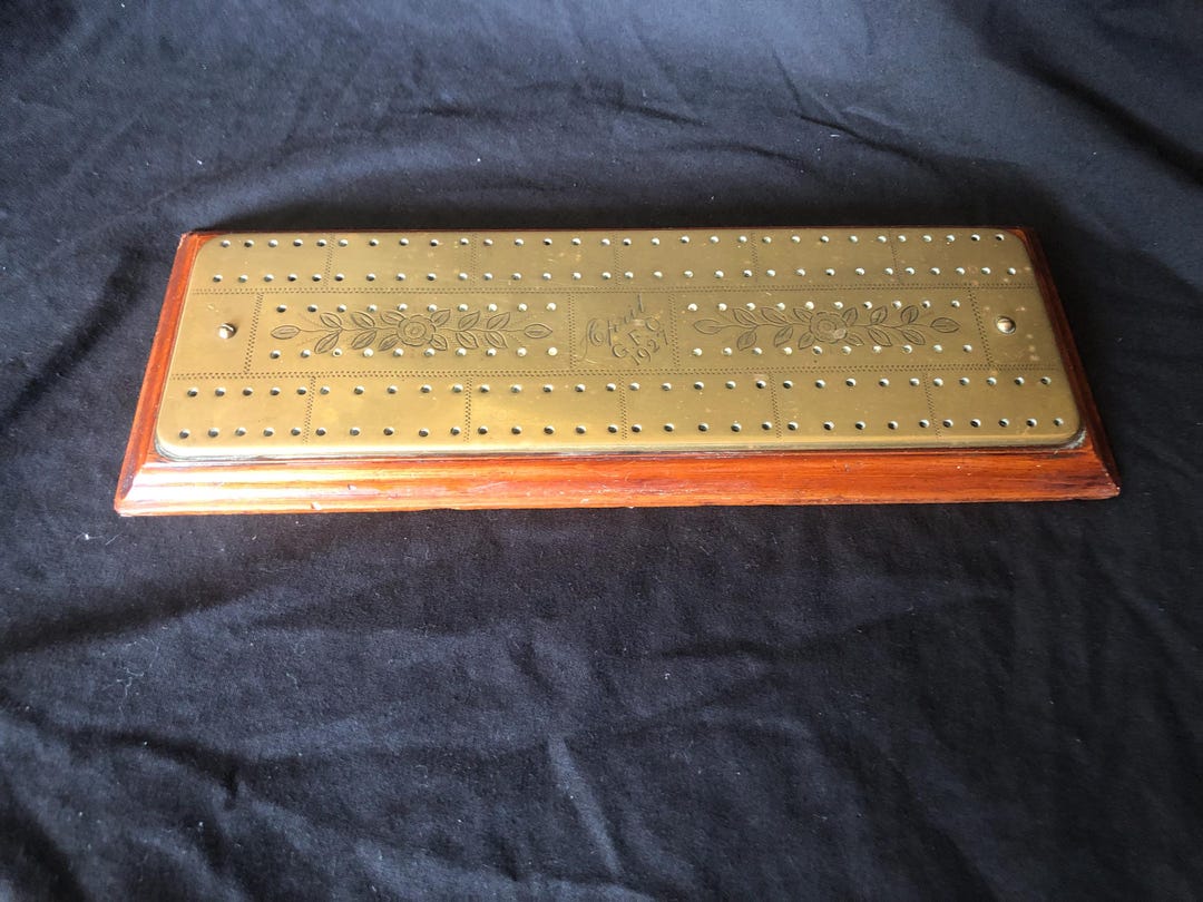 Antique Brass & Mahogany Cribbage Board - Etsy