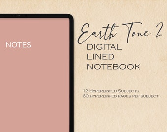 Earthy Digital 12 Subject Notebook | Hyperlinked PDF | Lined Pages | Digital Journal | iPad | Goodnotes | Notability | Modern | Minimalist