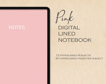 Pink Digital 12 Subject Notebook | Hyperlinked PDF | Lined Pages | Digital Journal | iPad | Goodnotes | Notability | Modern | Minimalist