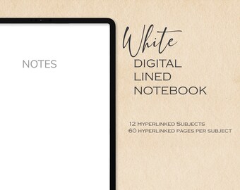 White Digital 12 Subject Notebook | Hyperlinked PDF | Lined Pages | Digital Journal | iPad | Goodnotes | Notability | Modern | Minimalist