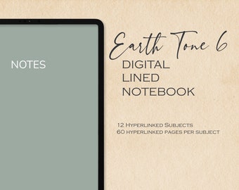 Earthy Digital 12 Subject Notebook | Hyperlinked PDF | Lined Pages | Digital Journal | iPad | Goodnotes | Notability | Modern | Minimalist