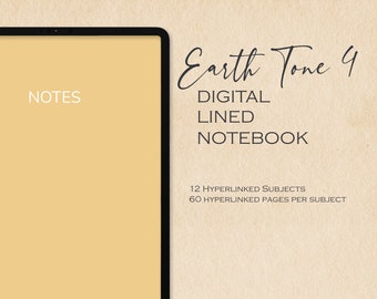 Earthy Digital 12 Subject Notebook | Hyperlinked PDF | Lined Pages | Digital Journal | iPad | Goodnotes | Notability | Modern | Minimalist