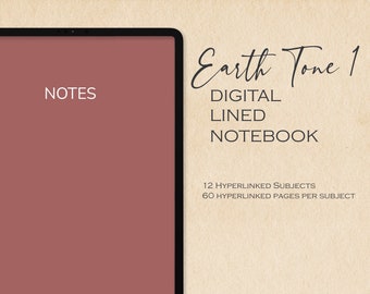 Earthy Digital 12 Subject Notebook | Hyperlinked PDF | Lined Pages | Digital Journal | iPad | Goodnotes | Notability | Modern | Minimalist