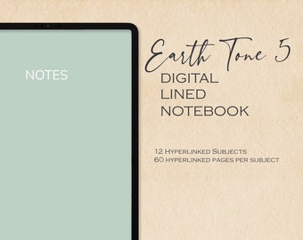 Earthy Digital 12 Subject Notebook | Hyperlinked PDF | Lined Pages | Digital Journal | iPad | Goodnotes | Notability | Modern | Minimalist