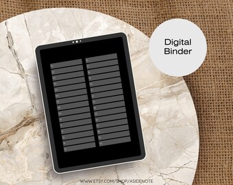 Black Dark Mode Digital 30 Subject Binder | Notebook | Hyperlinked PDF | Blank Pages | Goodnotes | Notability | Modern | Minimalist