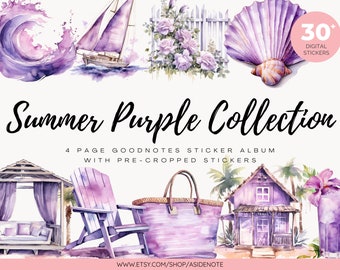 summer purple tropical beach goodnotes planner stickers | notability digital stickers | precropped | png