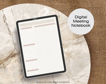Natural Fiber Look Meeting Digital Notebook | Hyperlinked PDF | Meeting Note Pages | Goodnotes | Notability | Modern | Minimalist