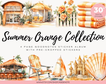 summer orange tropical beach goodnotes planner stickers | notability digital stickers | precropped | png