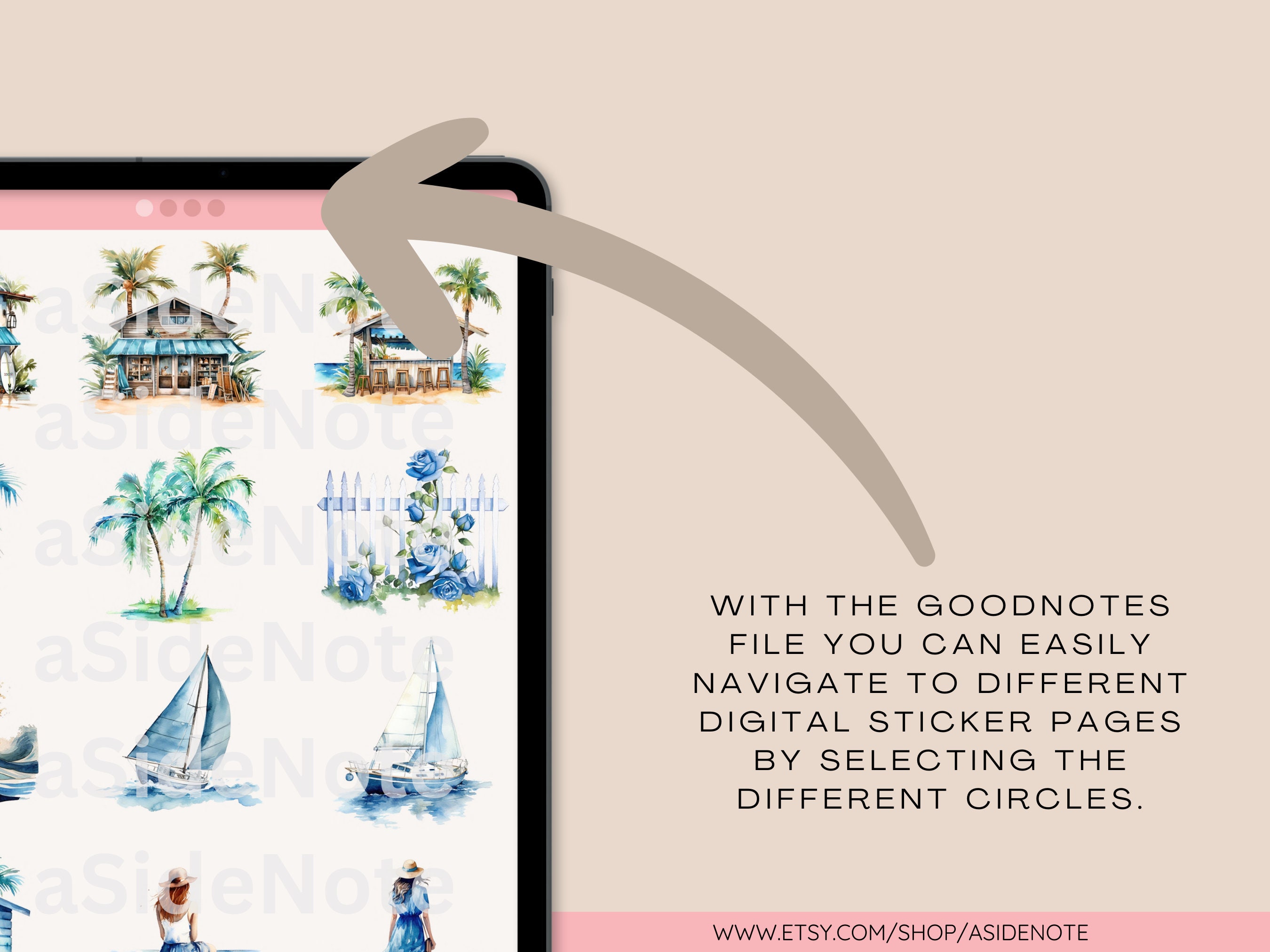 Summer Blue Tropical Beach Goodnotes Planner Stickers | Notability ...