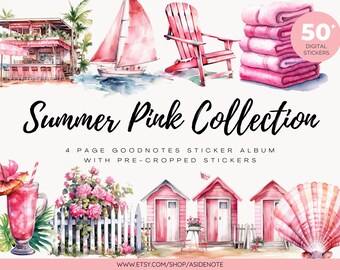 summer pink tropical beach goodnotes planner stickers | notability digital stickers | precropped | png