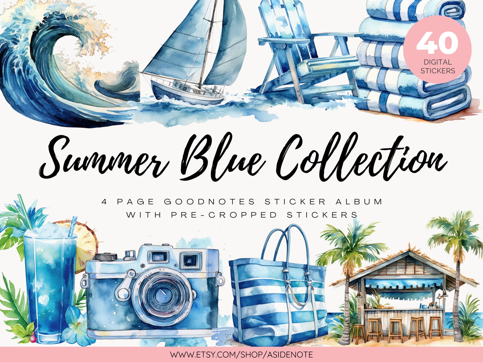 Summer Blue Tropical Beach Goodnotes Planner Stickers | Notability ...