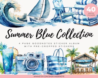 summer blue tropical beach goodnotes planner stickers | notability digital stickers | precropped | png