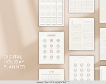 Holiday Digital Planner | Hyperlinked PDF | Goodnotes | Notability | Modern | Minimalist | Party Planner | Christmas
