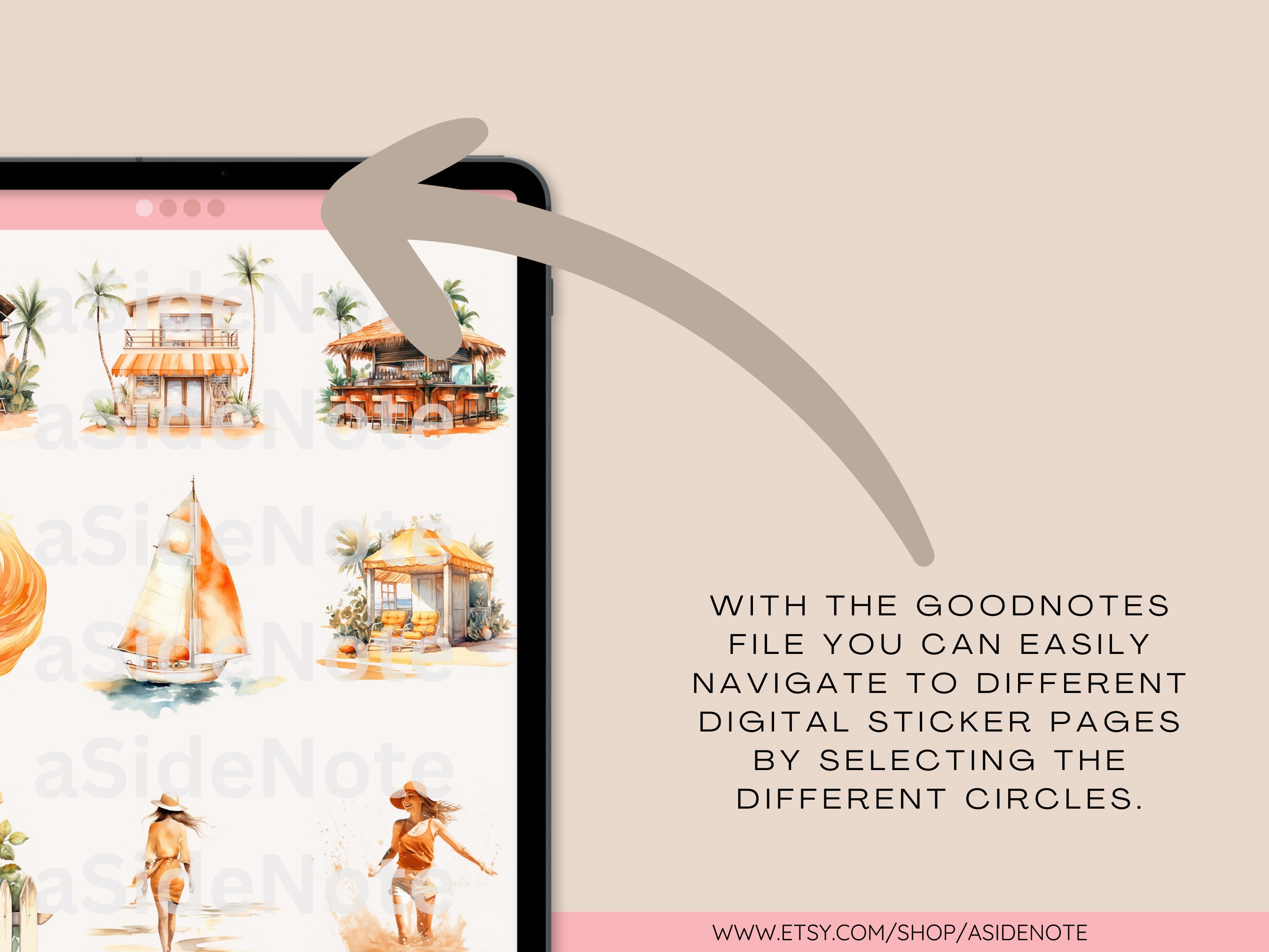 Summer Orange Tropical Beach Goodnotes Planner Stickers | Notability ...