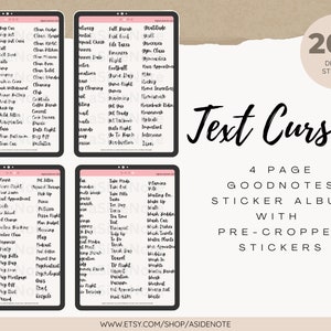vardagsliv kursiv text goodnotes planner stickers | notabilitet digitala stickers | hem | sysslor | arbete | skola | förbeskuren | png