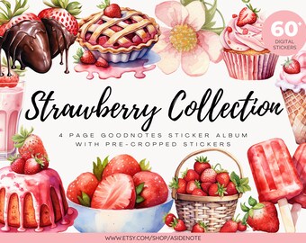 pegatinas del planificador goodnotes de la colección de fresas / pegatinas digitales de notabilidad / prerecortadas / png