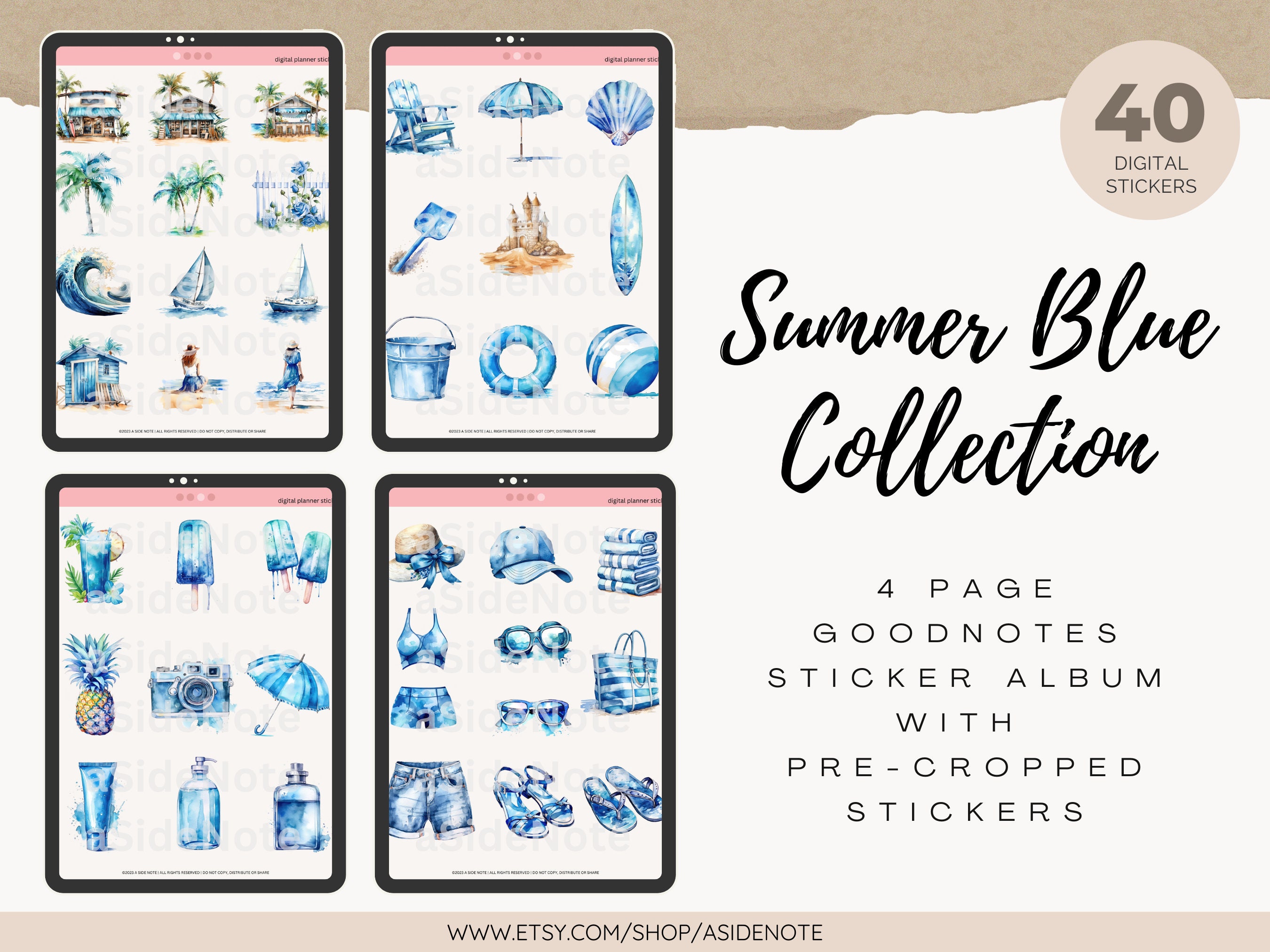 Summer Blue Tropical Beach Goodnotes Planner Stickers | Notability ...