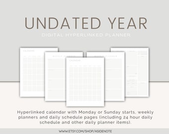 Undated Yearly Digital Planner | Hyperlinked PDF | Goodnotes | Notability | Modern | Minimalist