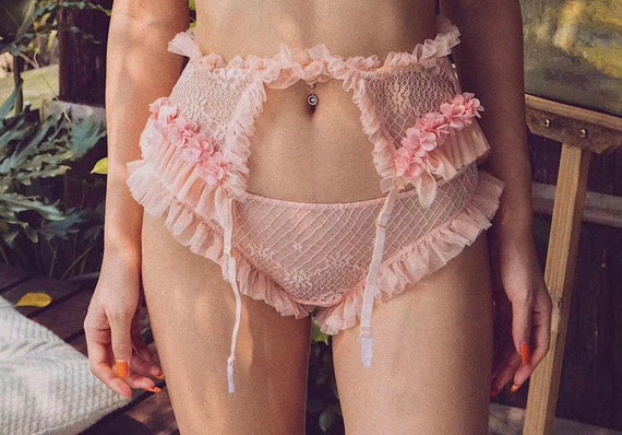 Pink Babygirl Lingerie Set, Frilly Lolita 3 Piece Set, Sexy