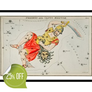 ペルセウス ビンテージ ポスター 天文チャート イラスト 星座地図 図面 特許プリント 占星術ファン向け 壁アート ホームデコレーション