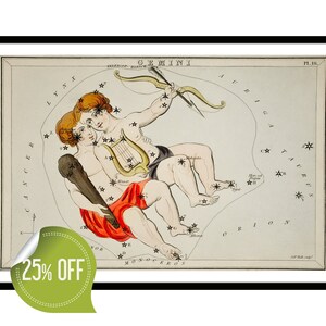 双子座星座ビンテージポスター天文チャートイラスト星座地図図面特許プリント占星術ファン用壁アートホームデコレーション