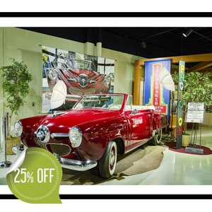 Poster of Vintage car displays at the Studebaker Museum in South Bend, Indiana.