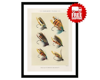 Trout Flies Vintage Fishing Poster from "Favorite Flies and Their Histories" by  Mary Orvis Marbury. Gift for Dad Man Fisherman Cabin Print