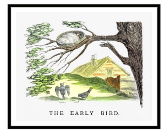 1800s Early Bird British Humor Vintage Caricature Drawing Poster Cigars Room Kitchen Decor Art Prints Café Restaurant Pub Bathroom Wall Art