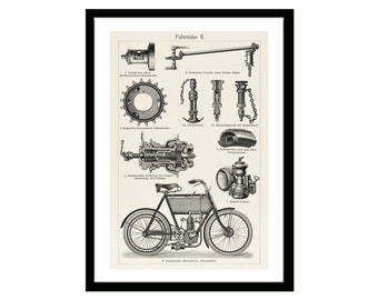 Bicycle Parts of Mechanism Black & White Vintage Lithograph Art Illustration Patent Poster Gift for Machinery Fans Wall Art Home Office