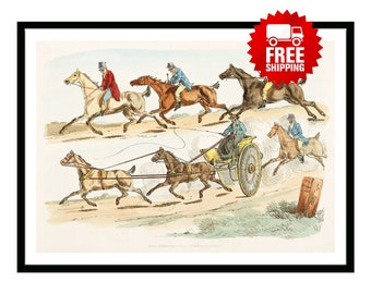 Vintage Poster Illustration of race with a carriage from Sporting Sketches Retro British Empire 1800's Hunting Fishing Travel Print