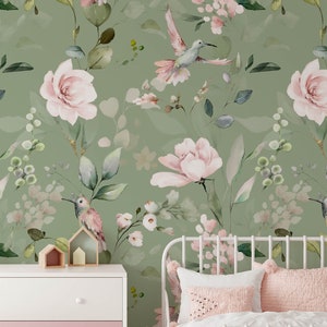 Florale Kinderzimmer Tapete, abnehmbarer Stick auf Tapete, vorgeklebt. Kinder Schlafzimmer Tapete, Kinder abnehmbare Tapete Dekor