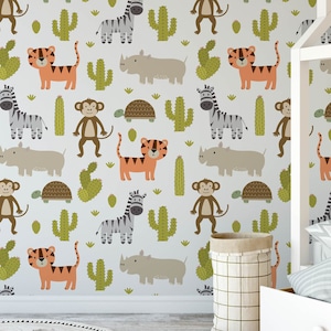 Safari Nursery Wallpaper, Jungle Nursery Wallpaper, Childrens Safari Nursery Wallpaper, Children's Removable Wallpaper, Nursery décor