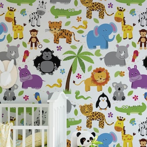 Safari Nursery Wallpaper, Jungle Nursery Wallpaper, Childrens Safari Nursery Wallpaper, Children's Removable Wallpaper, Nursery décor