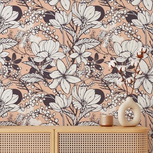 Abnehmbare Floral Tapete, Wandbild Floral Tapete, Botanische benutzerdefinierte Floral Tapete, Akzent Floral Tapete, Große Druck Floral Tapete