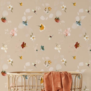 Florale Kinderzimmer Tapete, abnehmbarer Stick auf Tapete, vorgeklebt. Kinder Schlafzimmer Tapete, Kinder abnehmbare Tapete Dekor