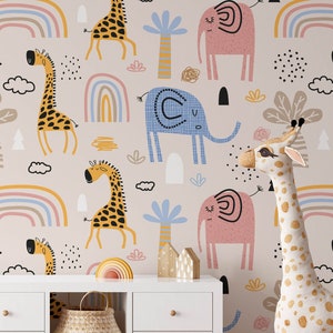 Safari-Kinderzimmer-Tapete, Dschungel-Kinderzimmer-Tapete, Kinder-Safari-Kinderzimmer-Tapete, abnehmbare Tapete für Kinder, Kinderzimmerdekor