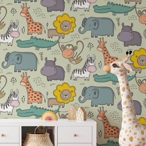 Safari Nursery Wallpaper, Jungle Nursery Wallpaper, Childrens Safari Nursery Wallpaper, Children's Removable Wallpaper, Nursery décor