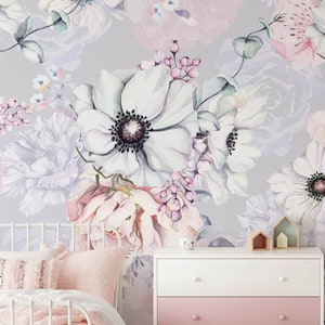 Florale Kinderzimmer Tapete, abnehmbarer Stick auf Tapete, vorgeklebt. Kinder Schlafzimmer Tapete, Kinder abnehmbare Tapete Dekor